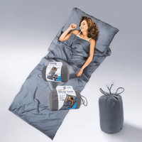 Thumbnail for Compact gray sleep sack with storage pouch, ideal for comfortable travel.