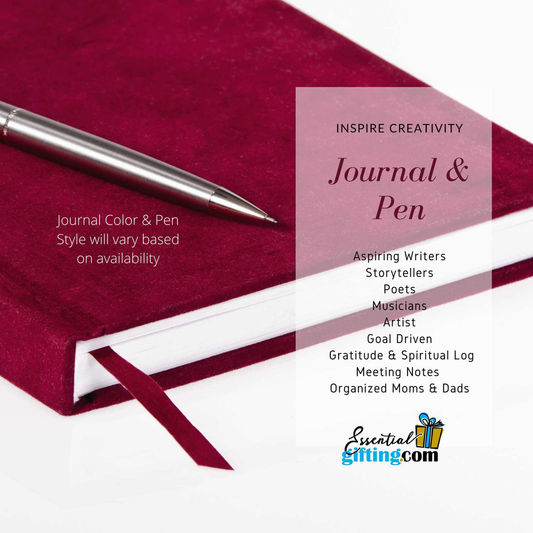 Elegant journal and pen set for creative inspiration, featuring an assortment of writing tools on a rich velvet backdrop.