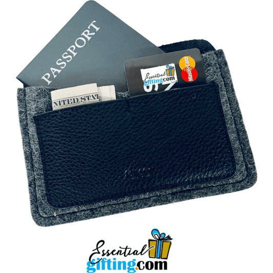 Sleek leather passport holder with credit card slots, for organized travel.