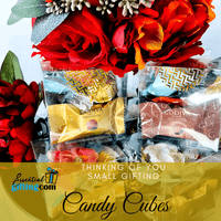Thumbnail for Colorful candy cubes in a festive gift box with red roses and decorative elements, offering a thoughtful small gifting option.