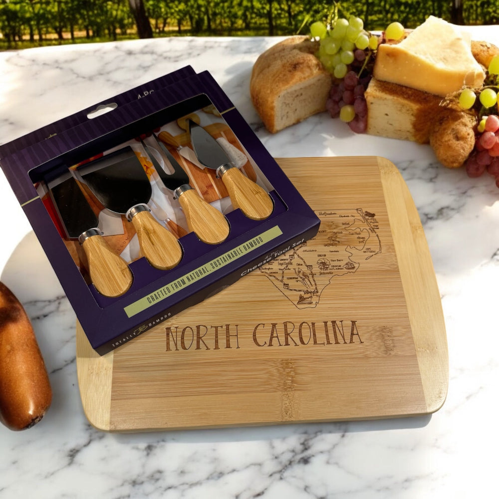 North Carolina Souvenir Bamboo Cutting Board Gift Set