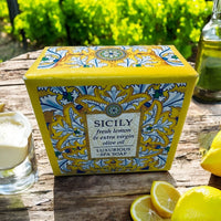 Thumbnail for Box of Sicily fresh lemon & extra virgin olive oil soap with decorative design on a wooden surface.