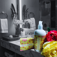 Thumbnail for Bathroom counter with floral-themed products and decor