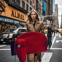 Thumbnail for Woman walking on a city street holding a red handbag