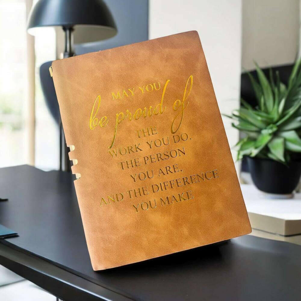 Elegant Leather Journal with Gilded Engraving.