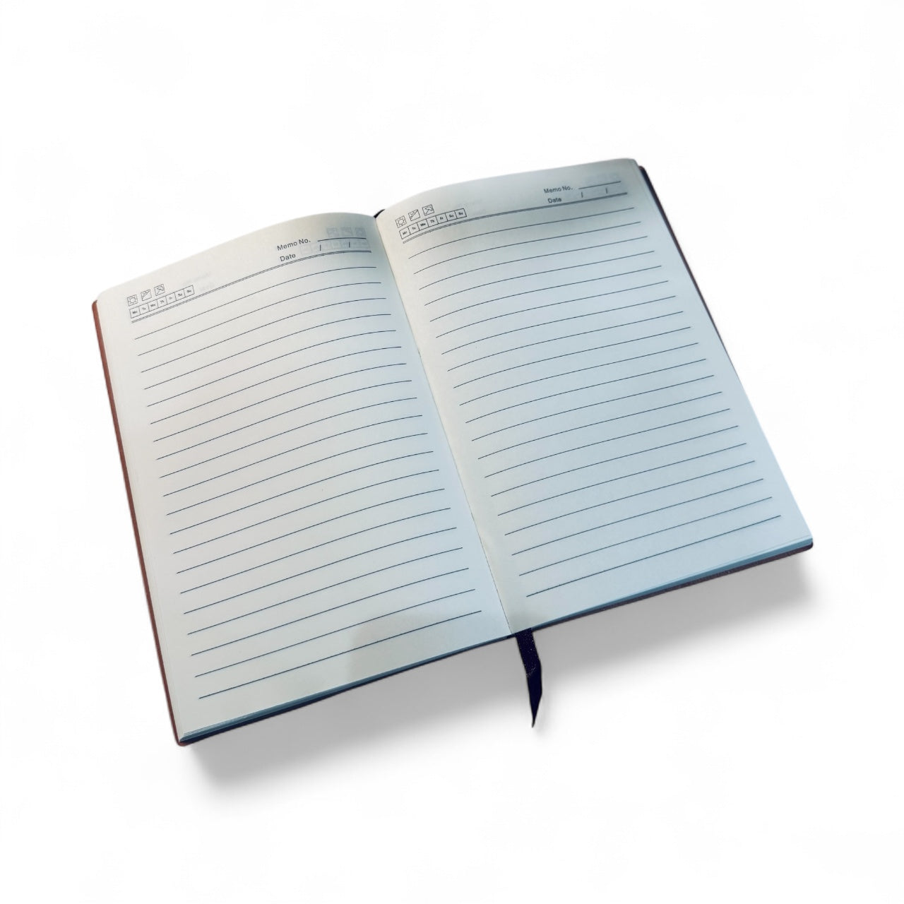 Open notebook with lined pages on a white background
