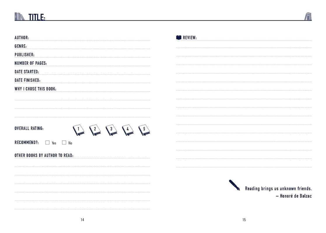 Inside pages for Book Journal tracker