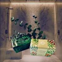 Thumbnail for Two soaps with decorative packaging in a bathroom setting