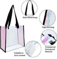 Thumbnail for Transparent clear stadium tote bag with black nylon hand straps, tight stitching, and waterproof material for secure everyday carry.