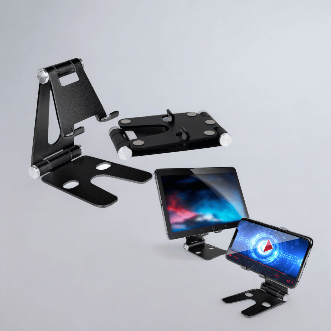 Versatile Phone & Tablet Stand Holder - Adjustable metal stand for secure display of mobile devices