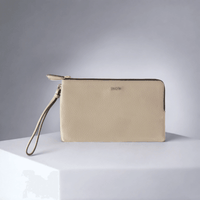 Thumbnail for Stylish leather wristlet wallet in neutral grey color, featuring a sleek zipper closure and a functional design for organized storage.