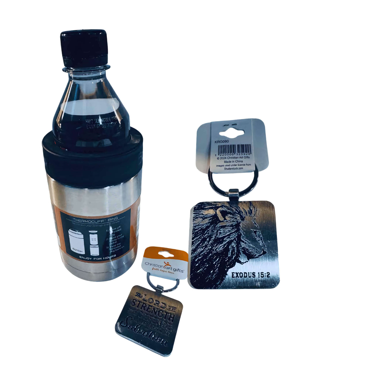 Water Bottle Stainless Drink Sleeve with Inspirational Keychain.