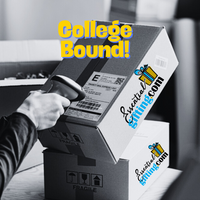 Thumbnail for Person scanning a package with 'Essential Fitting.com' logo, text 'College Bound!' on a blurred background.