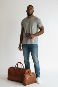 Thumbnail for Guy traveling with Leather Cowhide ID Card Case_Cognac