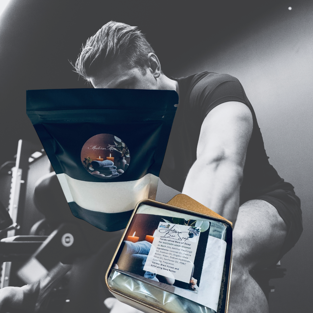 Person using a smartphone with a coffee bag and phone screen overlay in a gym setting