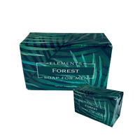 Thumbnail for Two rectangular bars of Elements Forest Soap for Men wrapped in matching dark teal and green tropical leaf-patterned packaging, shown on a plain white background.
