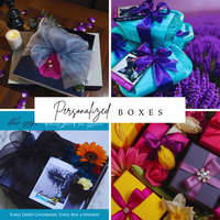 Thumbnail for Collage of personalized boxes with decorative bows and flowers, featuring the brand 'Personalized Boxes'.