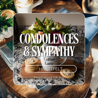 Thumbnail for Personalized gift box for condolences and sympathy with coffee, cookies, and flowers on a table.