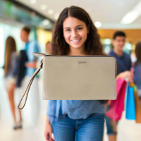 Thumbnail for Stylish Grey Leather Handbag Wallet with Wrist Strap - Essentialgifting