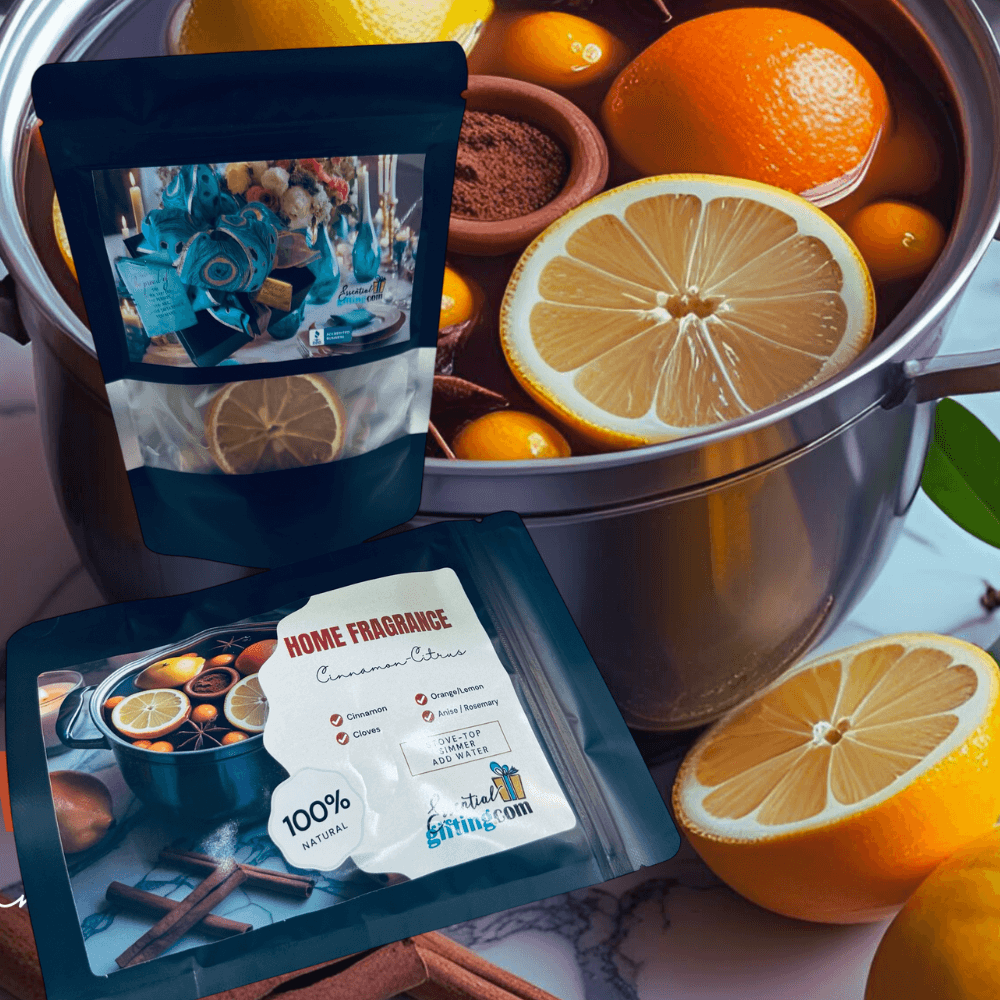 Home fragrance product with cinnamon, oranges, lemons Essentialgifting