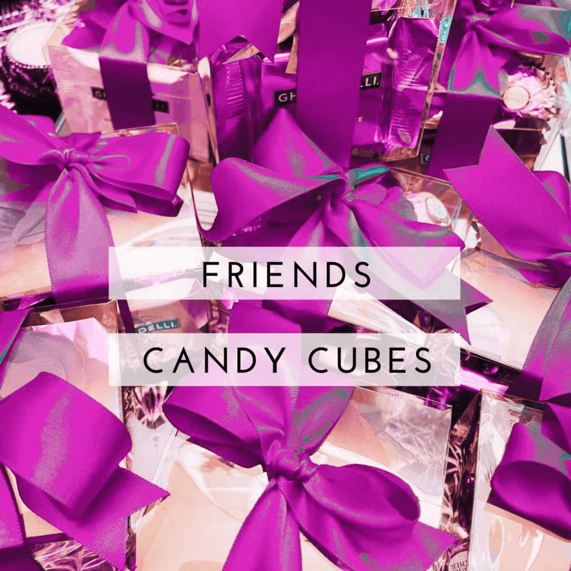 Vibrant purple candy cubes nestled in festive gift boxes, perfect for sharing with friends.