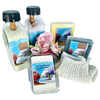 Thumbnail for Relaxing bath essentials gift set: artisanal bath salts, luxurious soaps, soft towels, and soothing floral accents for pampering self-care experience.
