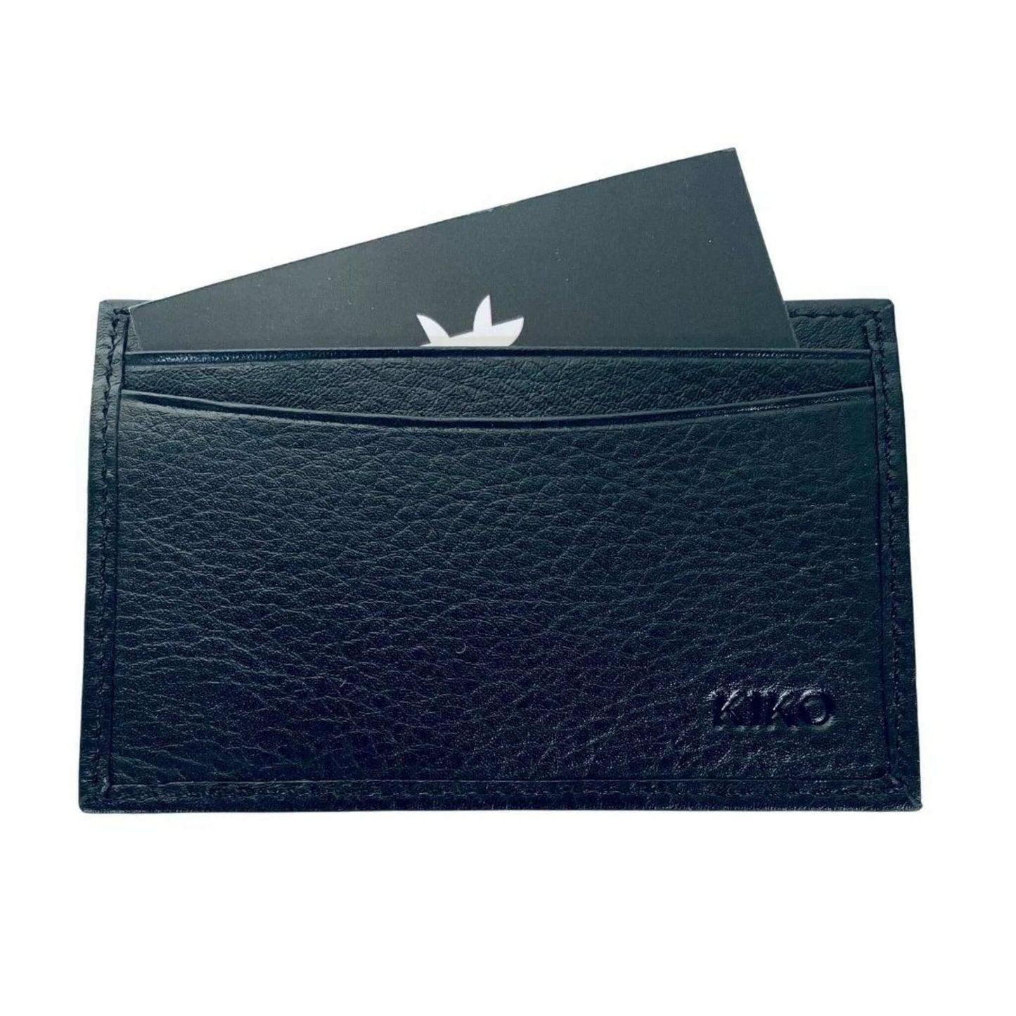 Sleek black leather card and cash holder with classic Adidas logo, designed for organized storage and everyday convenience.