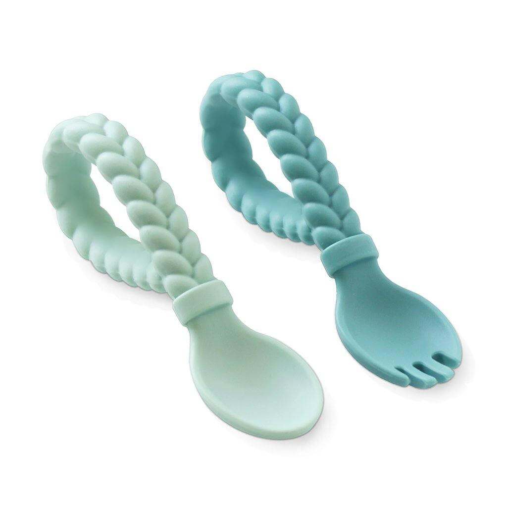 Mint green braided silicone baby cutlery set: Jetsetter insulated bottle bag.